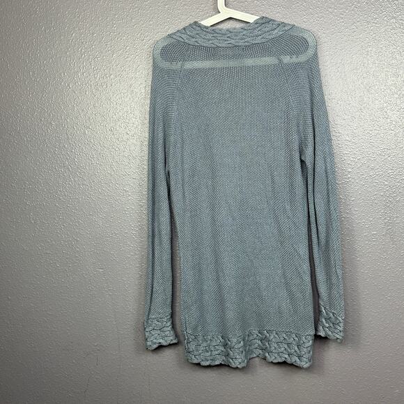 Irealandeye Women's Small Button Front Open Knit Cardigan Linen Blue Cable Knit - Picture 2 of 6